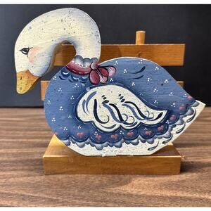 Vintage Wooden Country Goose Duck Retro Napkin Or Letter Holder Blue 1980s